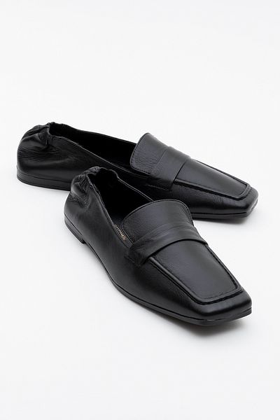 LuviShoes LIEPA Дамски мокасини от естествена кожа с ластик и плосък връх, черни