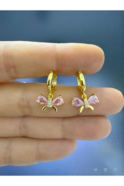 Arescollection PEMBE ZİRKON TAŞLI RODYUM KAPLAMA KARARMAZ 1 ÇİFT FİYONK KÜPE