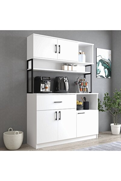 Tanmob MTD0201 İnci 128 cm Kapaklı Çekmeceli Raflı Mutfak Dolabı Beyaz