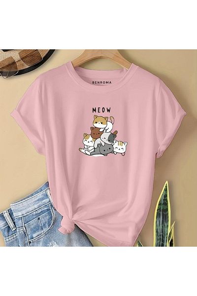 BENROMA 1 tricou este un cadou pentru achiziții de 6 și mai sus în coș - Tricou pentru copii cu imprimeu Meow