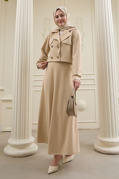 InStyle Μπεζ κοστούμι κατάδυσης με κοντή φούστα Bolero