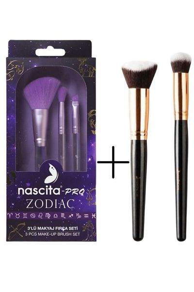 nascita Pro Zodiac 3 Makeup Brush Set - Kabuki Foundation and Oval Concealer Brushes