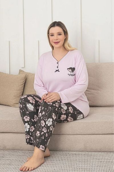Farya Home X-Dreamy Plus Size Viscose Print Long Sleeve Pajamas Set