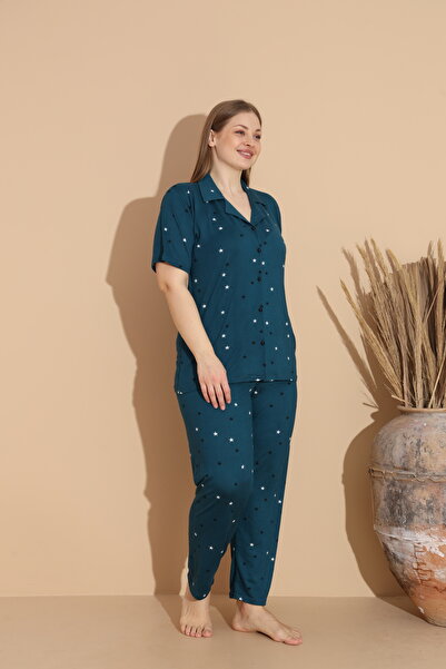 BEYAZTOPTAN Quality & Stylish Milan Oversize Short Sleeve Buttoned Pajama Set