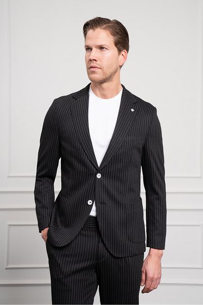 Morven Men's Black Knitted Slim Fit Mono Collar Suit Slim Fit