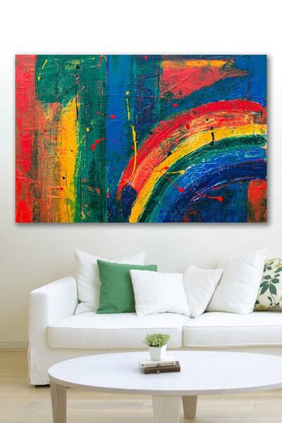 Hediyeler Kapında Yağlı Boya Görünümlü Gökkuşağı Soyut Kanvas Tablo 70x100