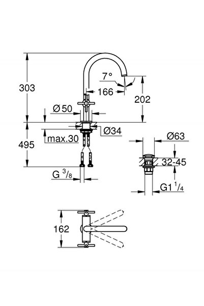 Grohe Baterie lavoar Grohe Atrio 21019GL3, 3/8 inch, dubla comanda, cartus ceramic, pivotanta, Auriu