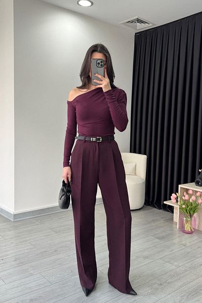 ECEMİ Edna Premium Plum High Waist Pants