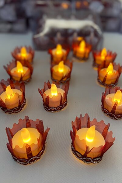 ZEYMERADE Bordo Ledli Kına El Mumu, Led Işıklı, Tealight Mum Pilli 12 Adet, D...