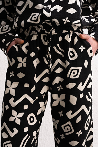 GIESTO Ethnic Patterned Casual Cut Black Pants