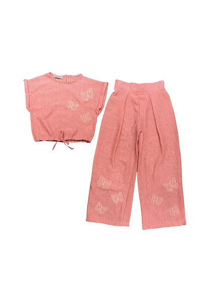 Little Star Girl's Butterfly Embroidered Linen Set