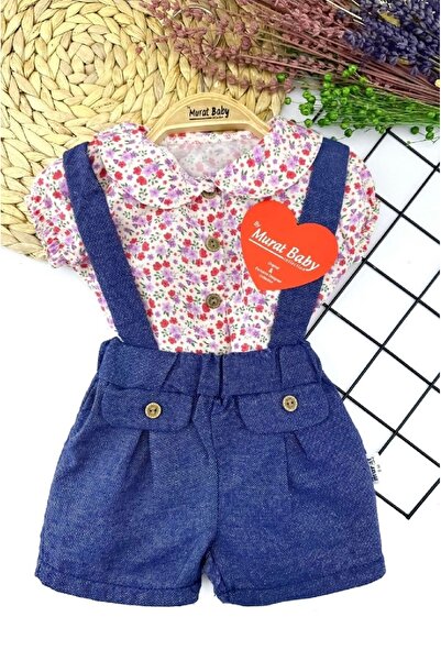 cacobutik kız bebek yazlık çiçekli salopet takım renkli çiçekli