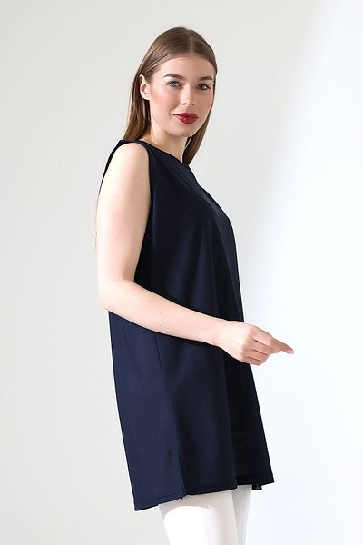 Talsmoda Tals Moda Navy Blue Color Wide Fit Zero Sleeve Bulz & Tunic