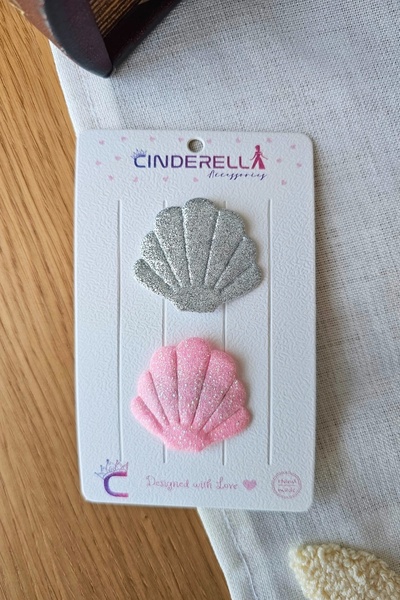 Cinderella 2'li Deniz Kabuğu Model Saçsız Bebek Tokası - Az Saçlı Kız Bebek T...
