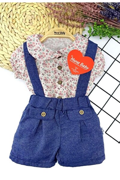 cacobutik kız bebek yazlık çiçekli salopet takım renkli çiçekli