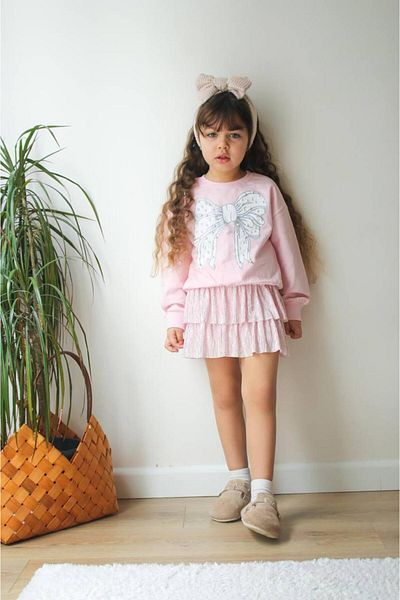 JELİBOOM Girl's Ruffled Skirt Suit