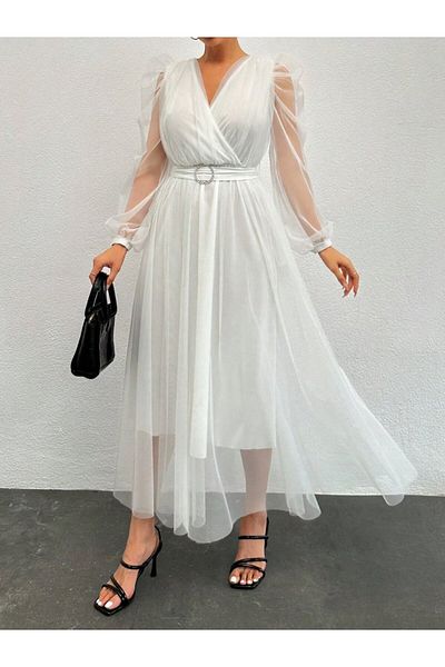ADA MODA Rochie lunga cu accesoriu in talie din tull