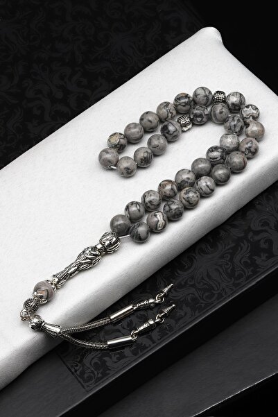 Alibaba Doğaltaş Jasp gri piatră naturală Tasbih 8 mm tăiat sferă