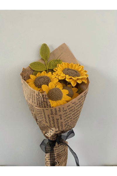 Genel Markalar Örgü Sunflowers bouguet (ayçiçeği buketi) örgü çiçek