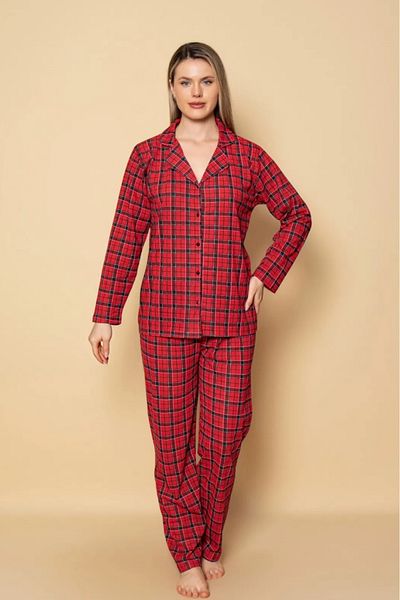 Farya Home Σετ Πιτζάμες Dreamy καρό Lycra Cotton Piping πουκάμισο