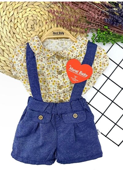 cacobutik kız bebek yazlık çiçekli salopet takım renkli çiçekli