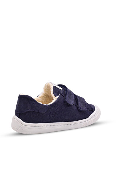 kids A more Pearl Double Velcro Leather Fur Lined Unisex Shoes Navy Blue