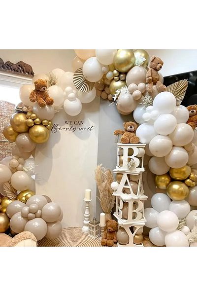 Balon marketi Set of 60 Balloon Chains – Sea Sand, White, Pastel Brown and Chrome Gold Balloon Set