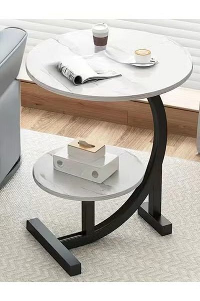 ALMUFARREJ Two-Tier Circular Tea and Coffee Side Table