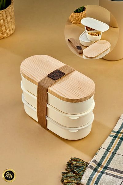 Snow Homs Set of 3 Stackable Practical Wood Lid Storage Containers with Elastic Bands.