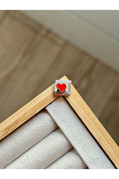 YOUES JEWELRY 9mm Stainless Steel Heart Charm - Italian Charm, Attachment Link, Red