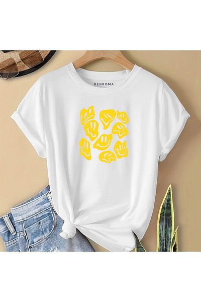 BENROMA 1 tricou este un cadou pentru achiziții de 6 și peste în coș - Tricou pentru copii cu zâmbet galben imprimat