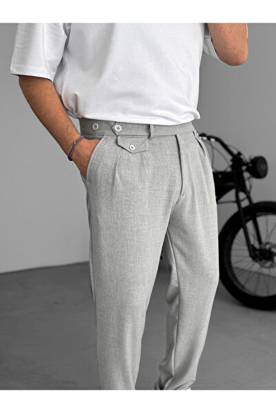 BYBASICMAN Gri Cepli Pileli Kumaş Pantolon KE-1035/1020