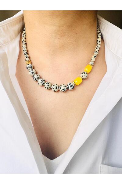 DEVİ fashion قلادة جاسبر حجر طبيعي دلماسي 47 سم