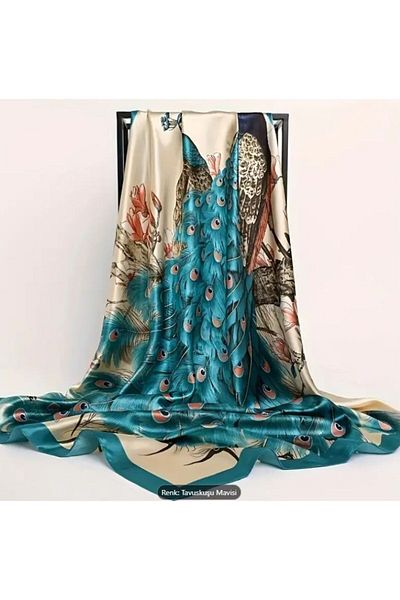 Dgt Luxury Peacock Patterned, Sun, Windproof, Double Sided Printed, Shawl, Scarf, Scarf 90Cmx90Cm