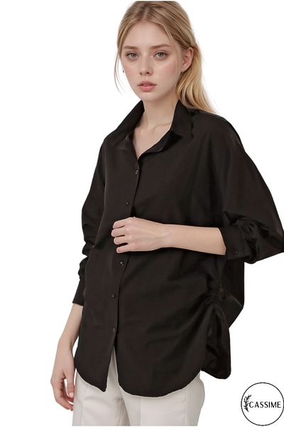 Cassime Cămașă oversize neagră cu șnur de frânghie pentru femei