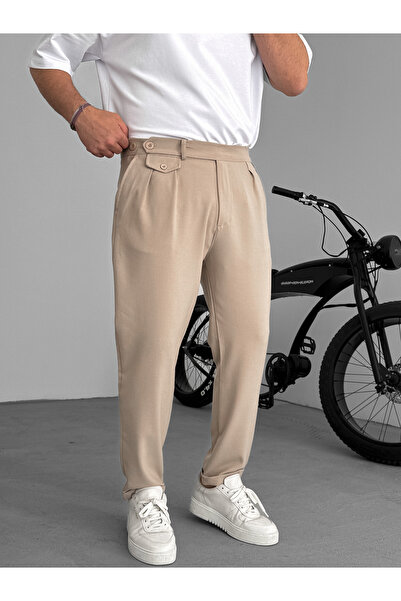 BYBASICMAN Bej Cepli Pileli Kumaş Pantolon KE-1035/1020