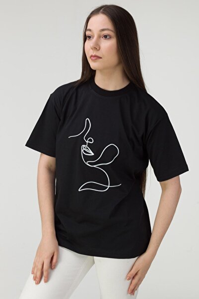 PERISENSE Black Drawing Femei Figurat Oversize