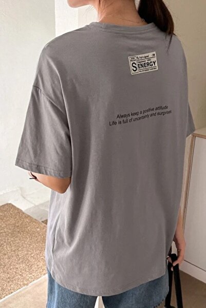 PERISENSE Γυναικεία Πέτρα Γκρι Σενεργική Πλάτη με στάμπα Oversize