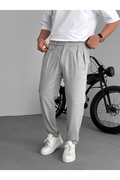BYBASICMAN Gray Pocket Pleated Fabric Trousers Ke-1035