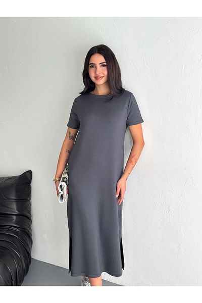 Kayaka triko Modal Fabric Midi Dress with Soft Texture Slit