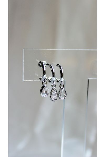 nevamor Steel Triple Look Silver Stone Drop Model Dangle Earrings