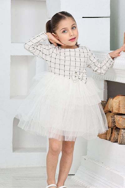 ANGELOS GIRLS Girl's Double Layer Tulle and Bow Dress 12172