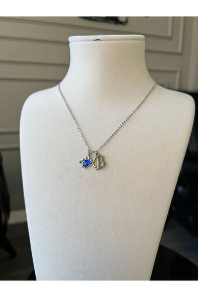 Store B Letter Necklace - with Crab Charm Steel Chain