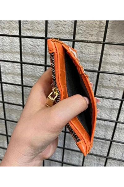 ilknurbutik Turuncu Kadin Kroko Desenli Kartlık Cüzdan