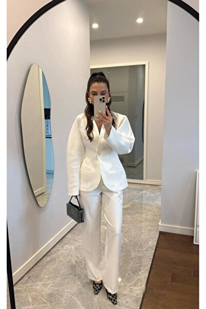 fmnbutik Pinterest - Ισοδύναμο σχέδιο Blazer, Palazzo Pants Σετ δύο κομψών τάσεων