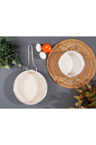 BTA MUTFAK Bta Home Granite Non-Stick Base Double Pan Set White Egg Spatula