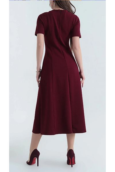 ModaLy Moda Short Sleeve Midi Length Molded Burgundy Evening Dress and Homecoming Dress