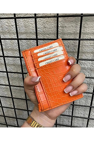 ilknurbutik Turuncu Kadin Kroko Desenli Kartlık Cüzdan