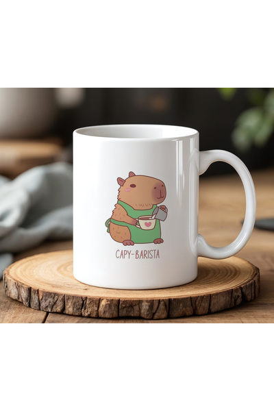 BB TRADE Barista Capybara Designed White Ceramic Printed Mug 330ml