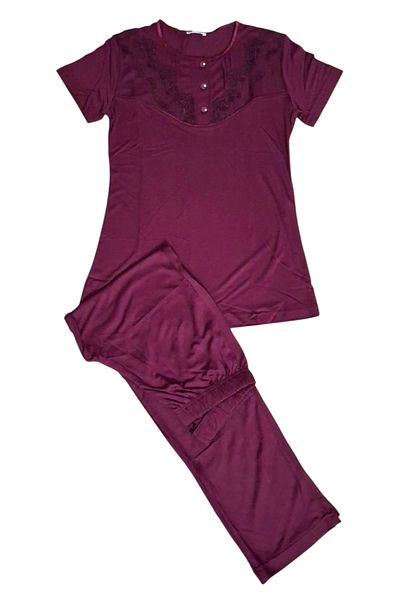 FLZ Set pijamale cu mânecă scurtă pentru femei Claret Red